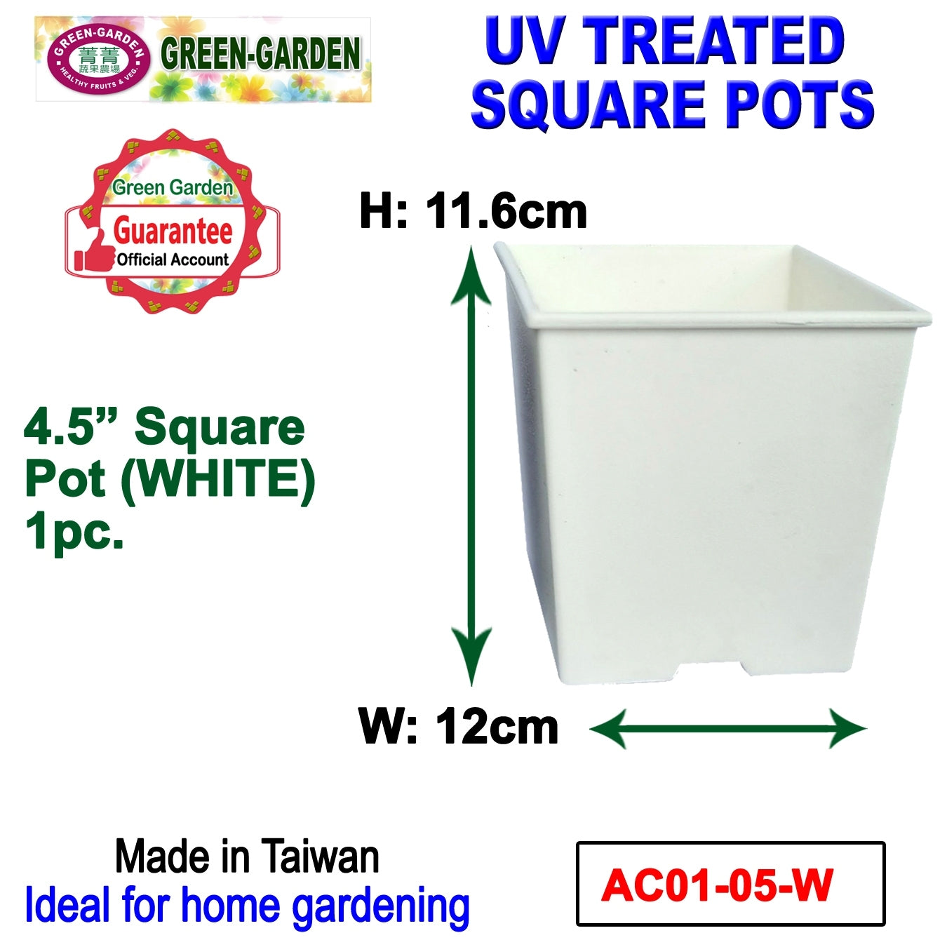 UV TREATED Square Pot 5"
