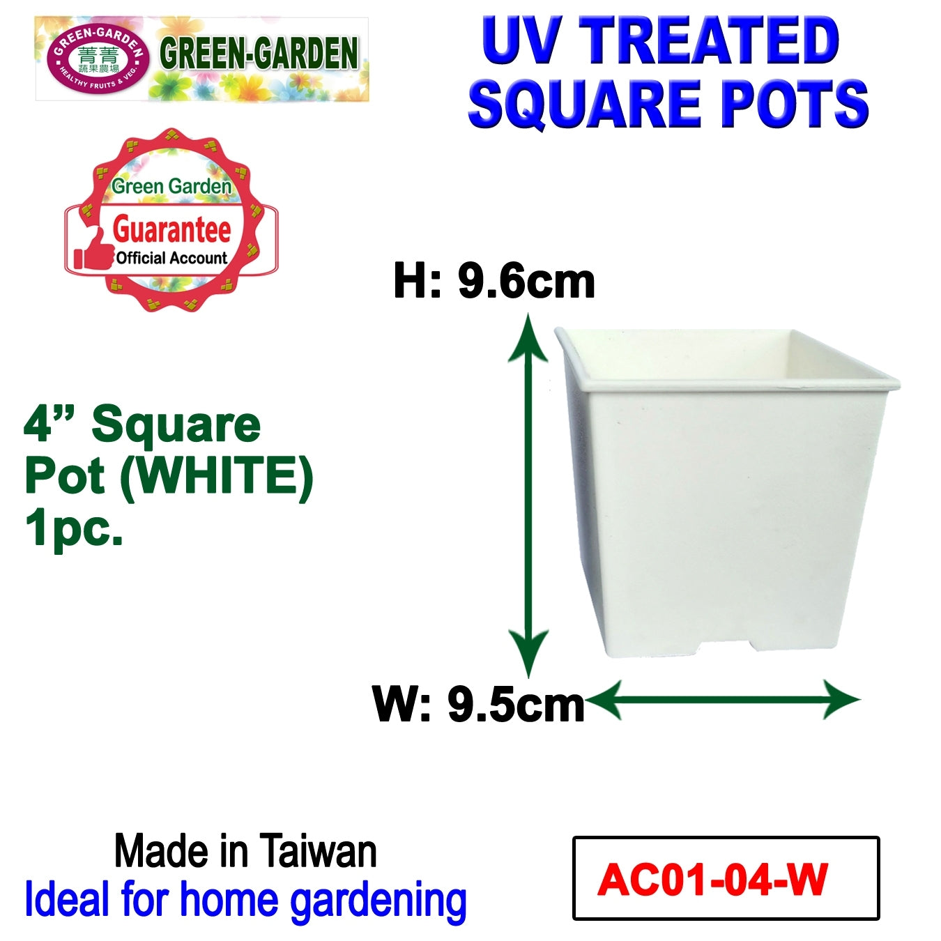 UV TREATED Square Pot 4"