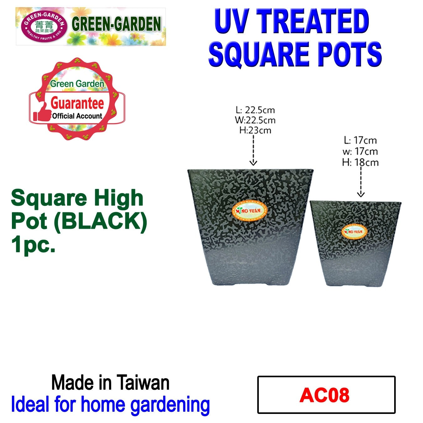 UV TREATED Square Pot Size: 22.5x22.5x23cm
