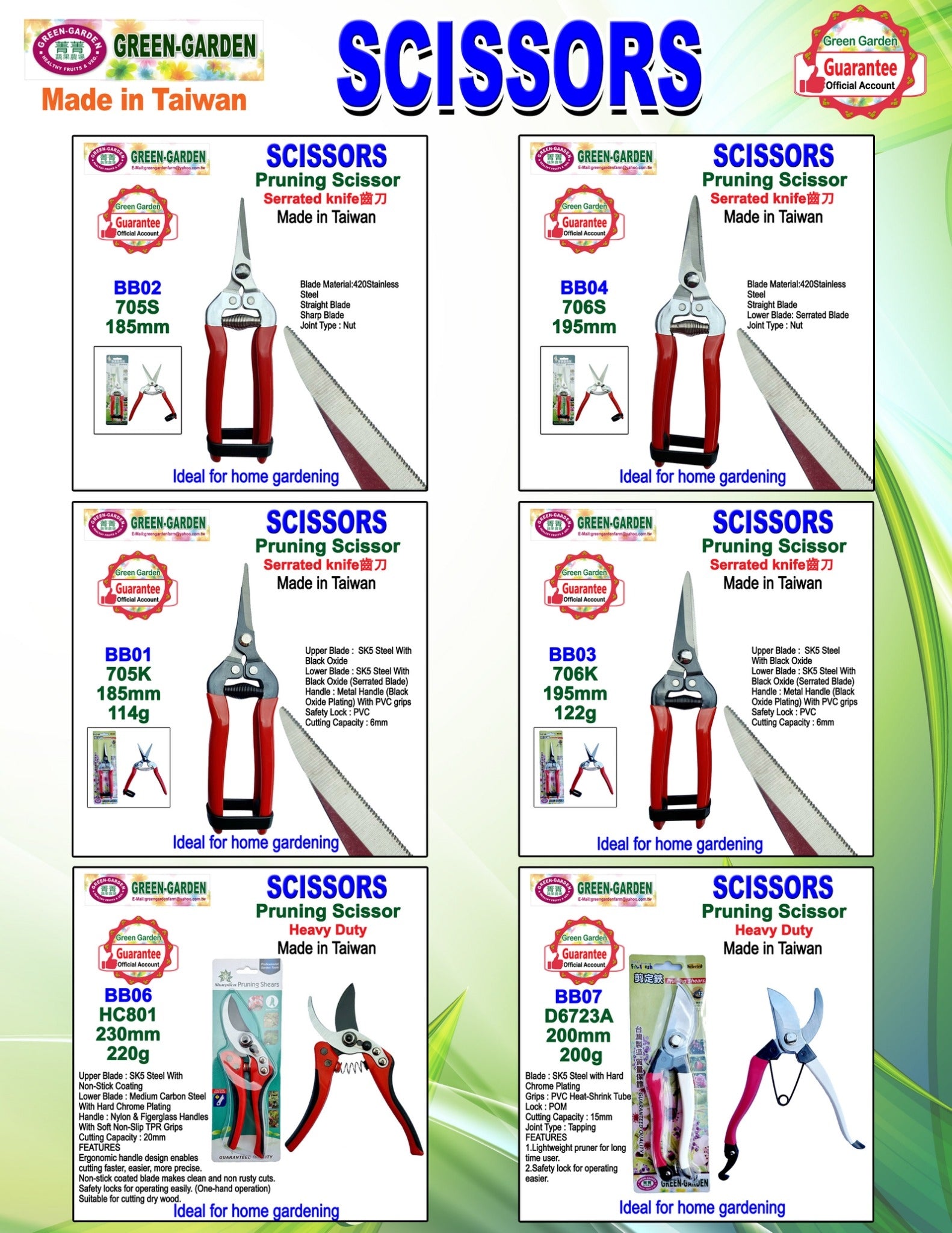 Garden Prunning Scissors ( Pruning Scissor 705K - 185MM,Pruning Scissor 706K - 195MM)