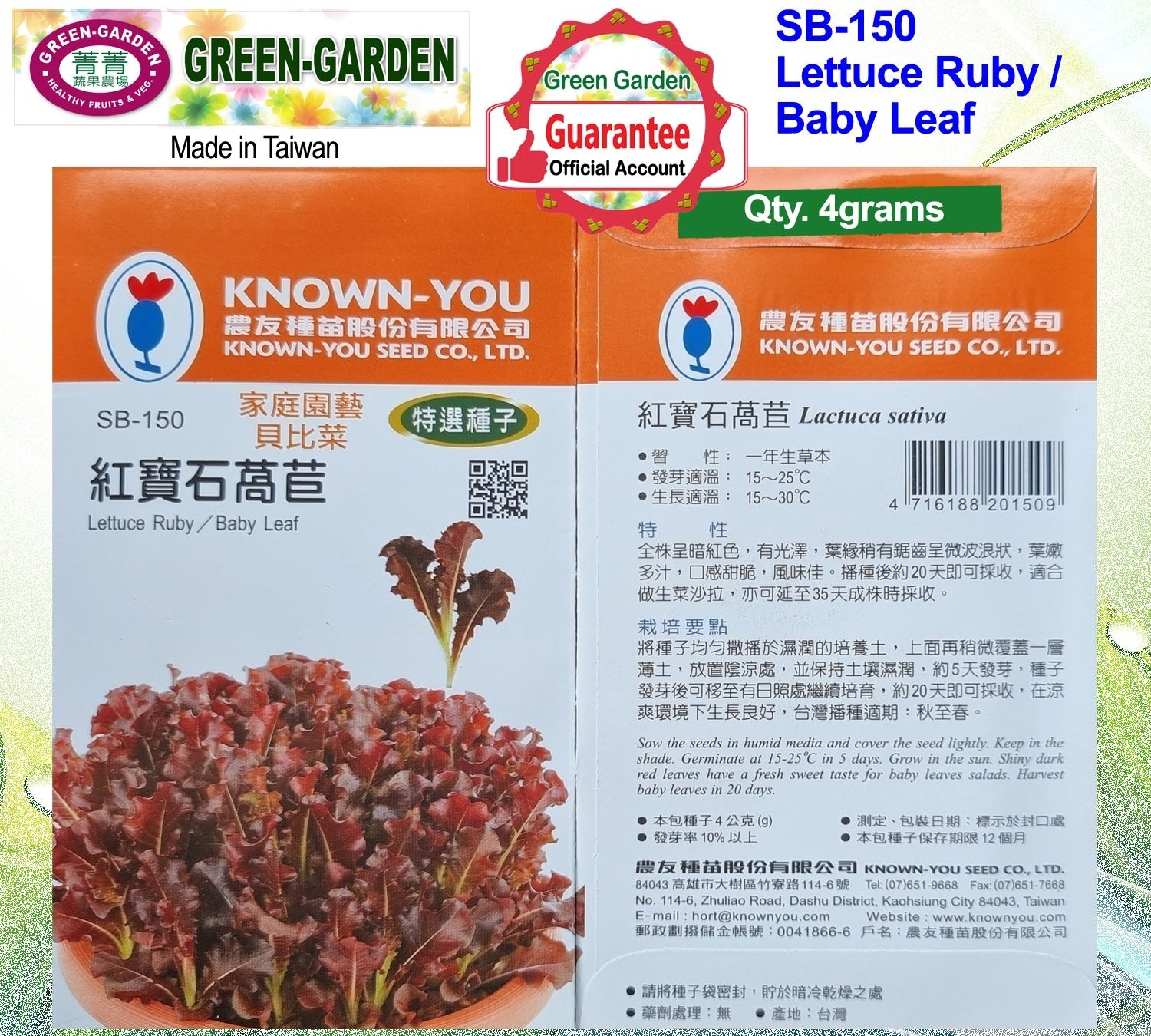 Known You Special Seeds (SB-150 Lettuce Ruby/Baby Leaf)