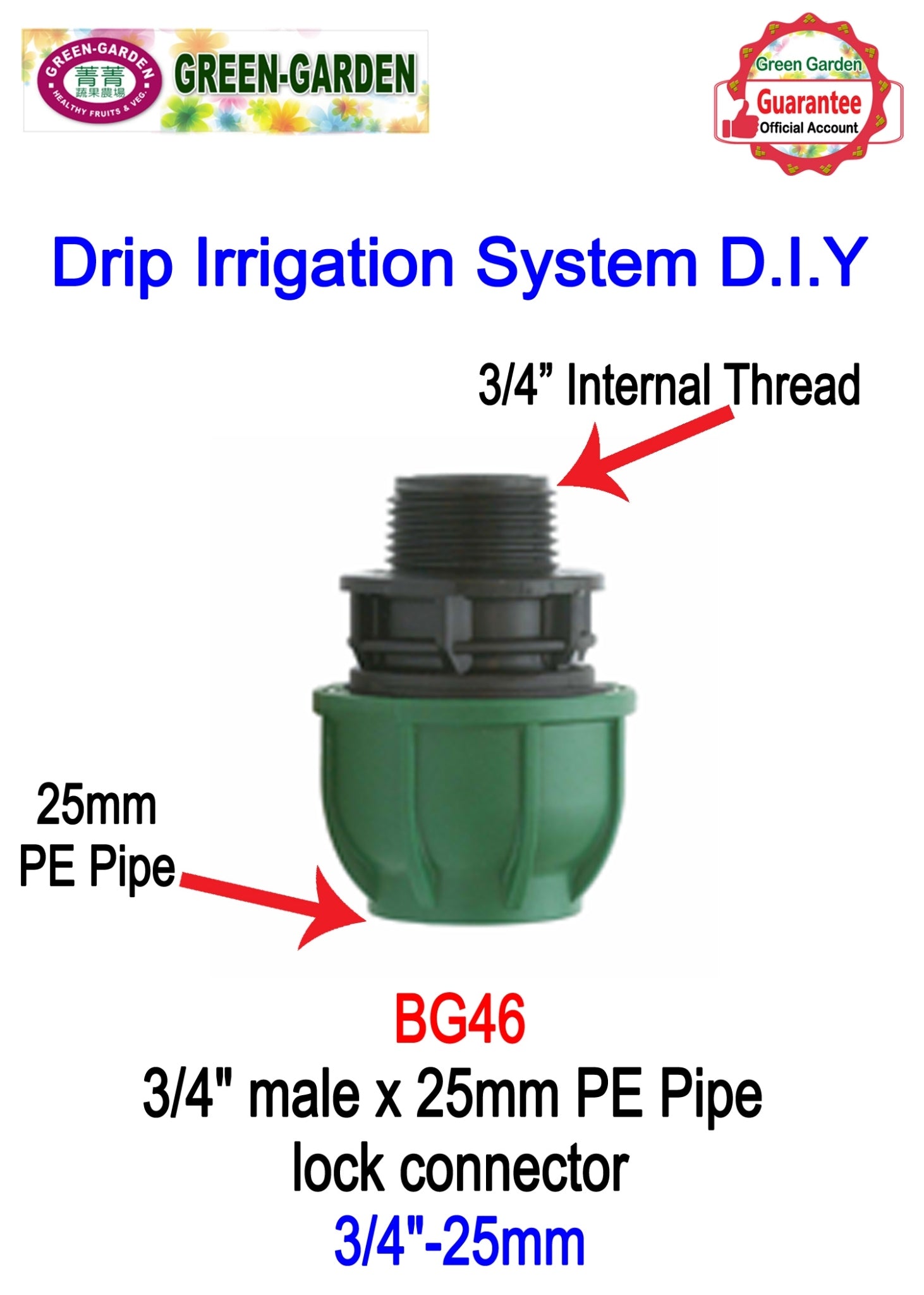 Drip Irrigation System - 3/4" female x 25mm lock connector BG46