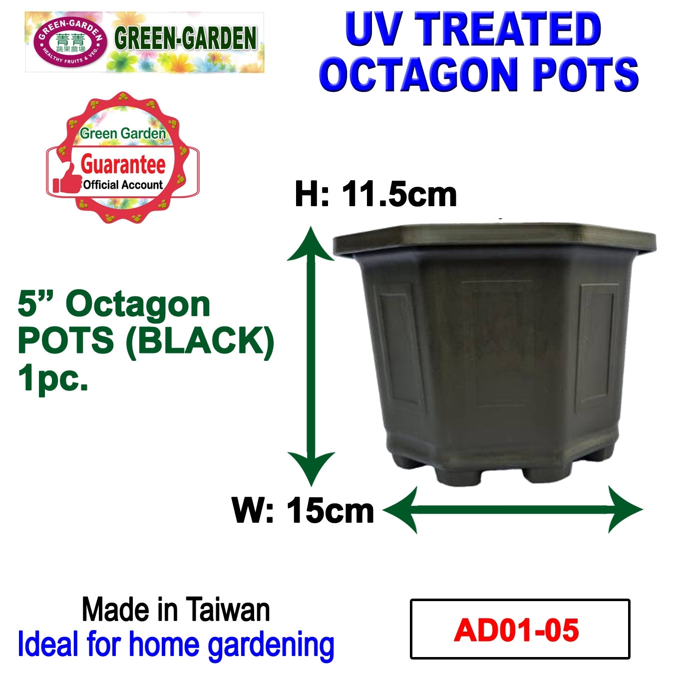 UV TREATED Octagonal Pot 5"