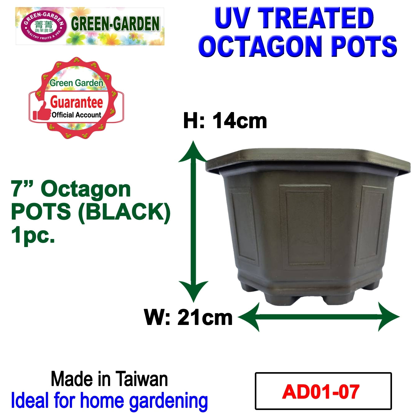 UV TREATED Octagonal Pot 7"
