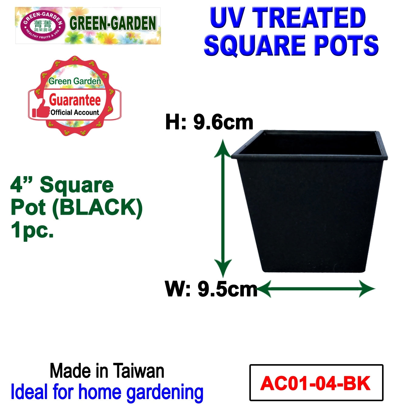 UV TREATED Square Pot 4"