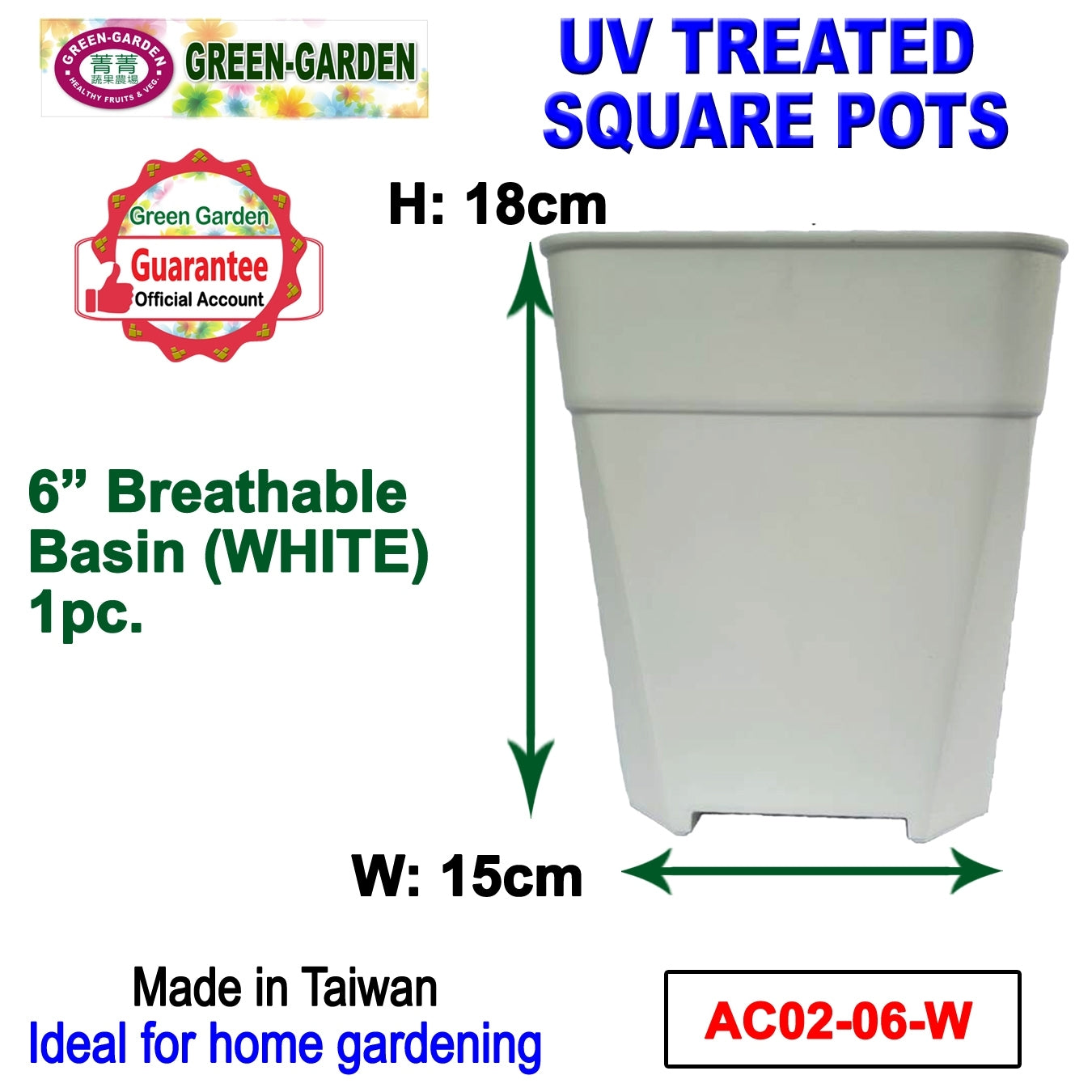 UV TREATED Square Breathable Basin Pot 6"