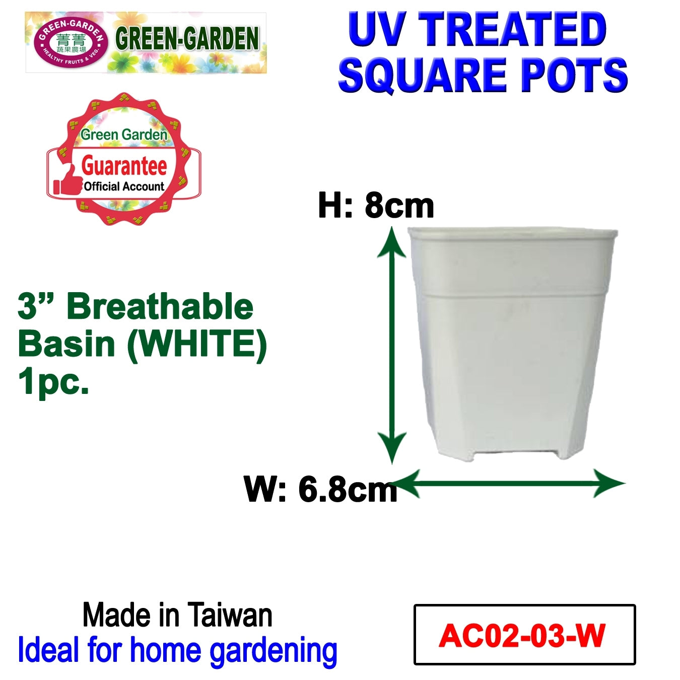 UV TREATED Square Breathable Basin Pot 3"