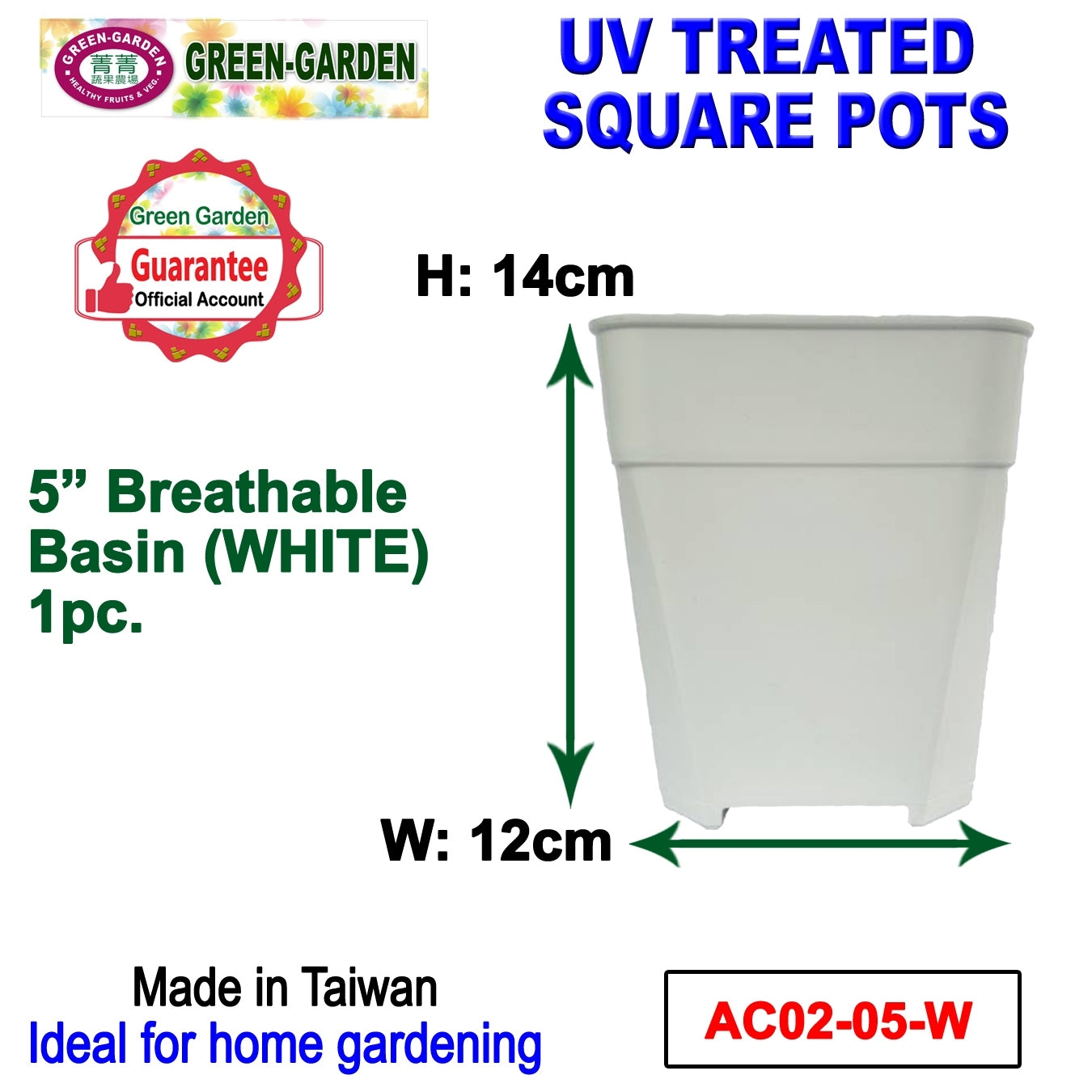UV TREATED Square Breathable Basin Pot 5"