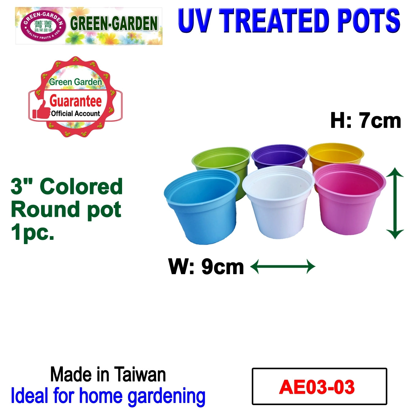 UV TREATED Colored Round Pot 3" (6pcs)