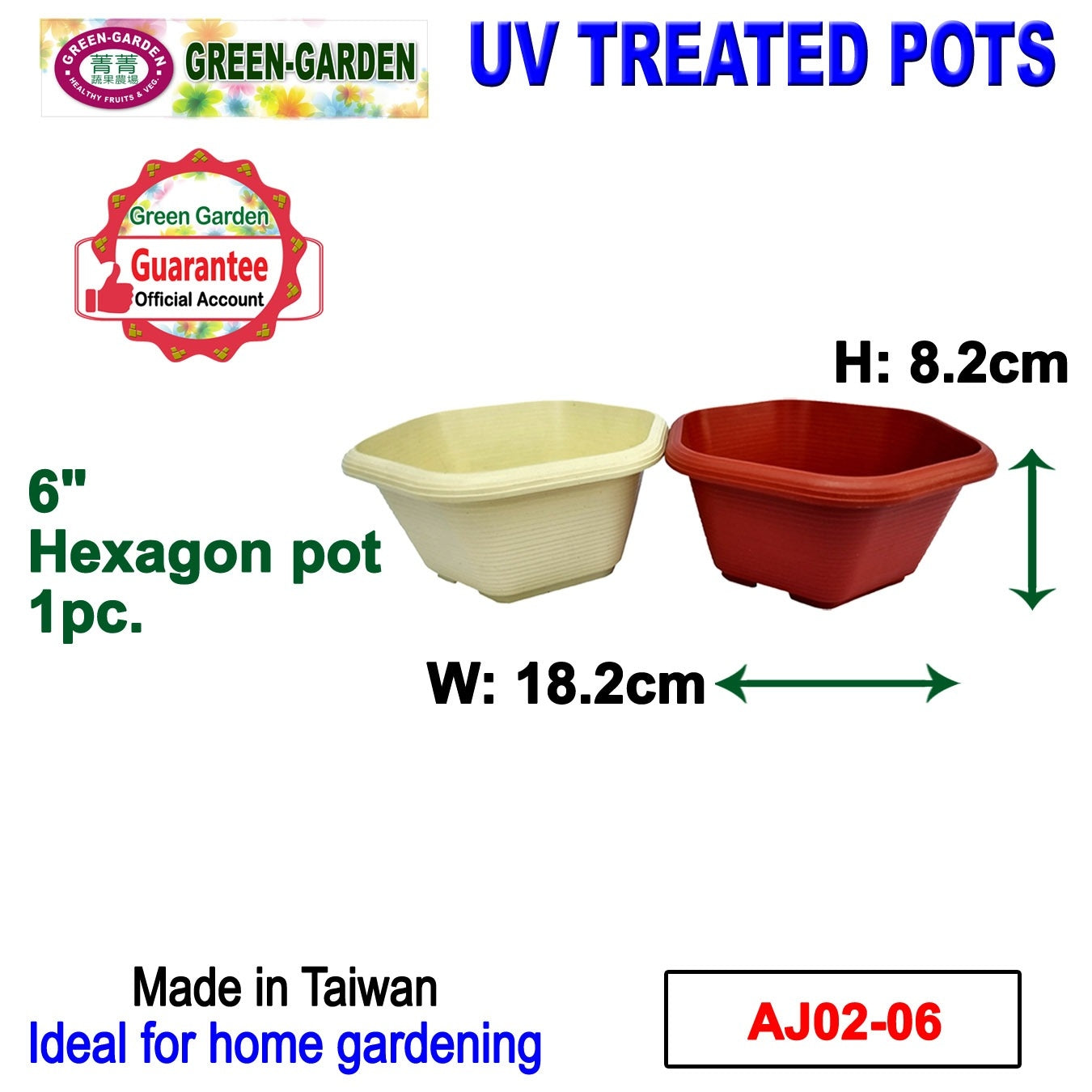 UV TREATED Hexagonal Pot (Japanese Style) Size: 18.2x16.9x8.2cm