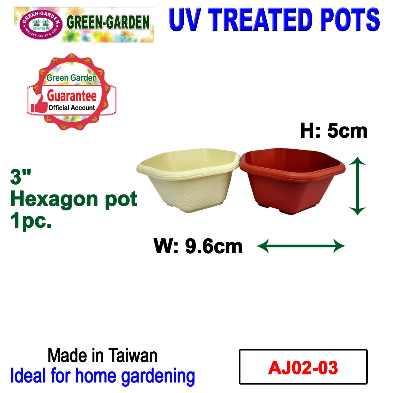 UV TREATED Hexagonal Pot (Japanese Style) Size: 9.6x8.8x5cm