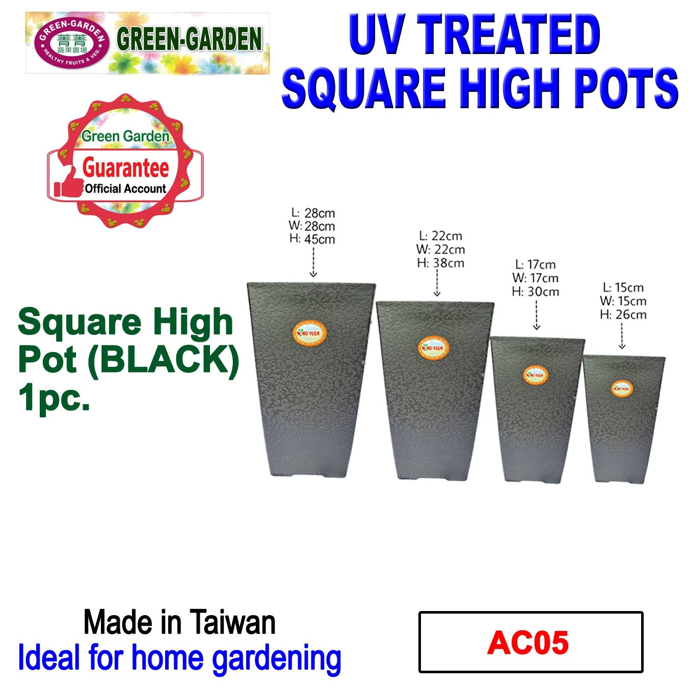 UV TREATED Square High Pot Size: 17x17x30cm