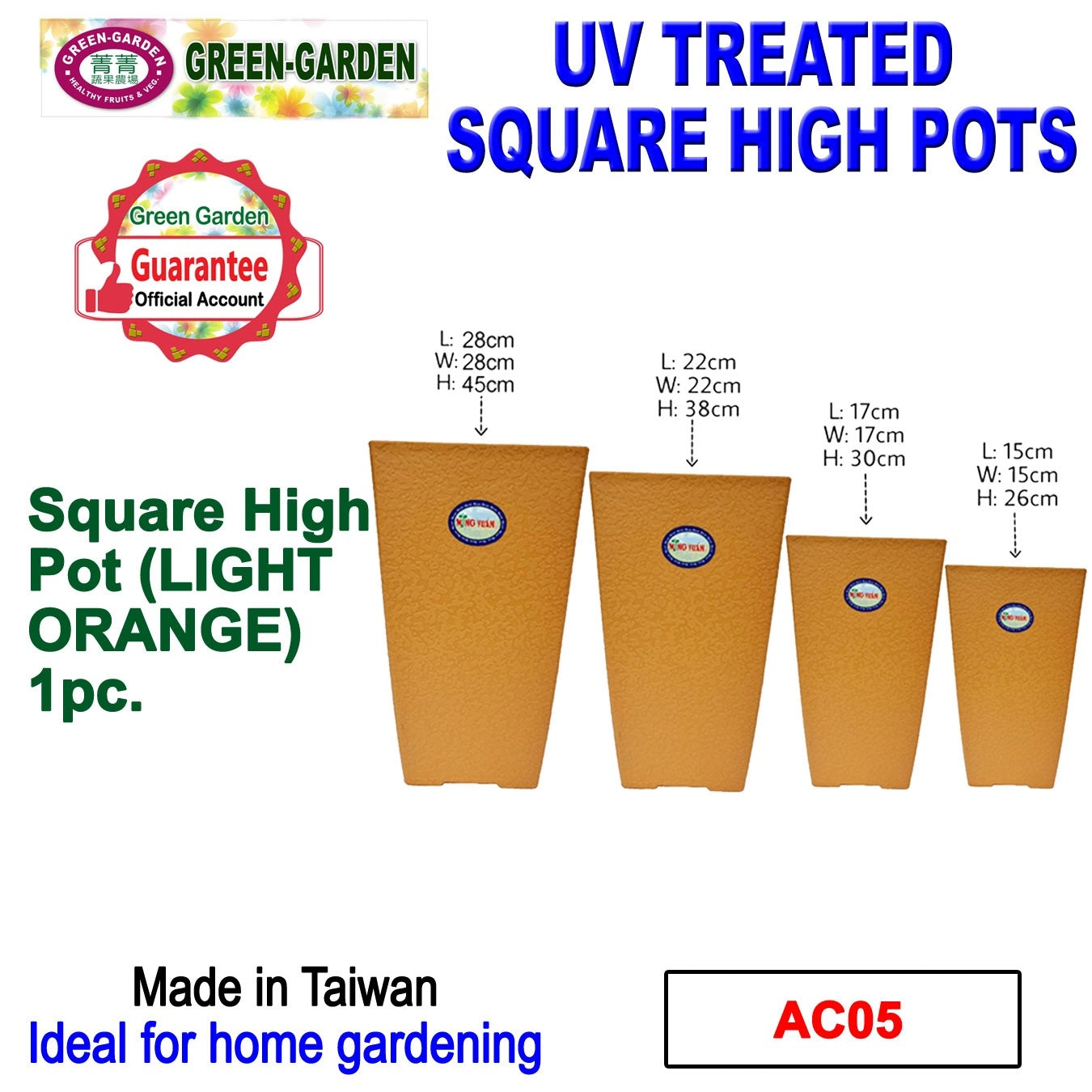 UV TREATED Square High Pot Size: 28x28x45cm