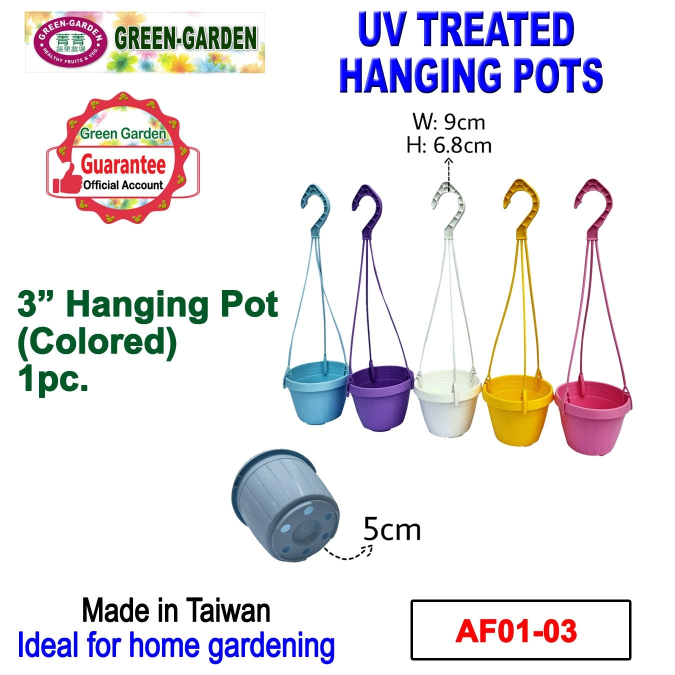 UV TREATED Colored Hanging Pot 3"