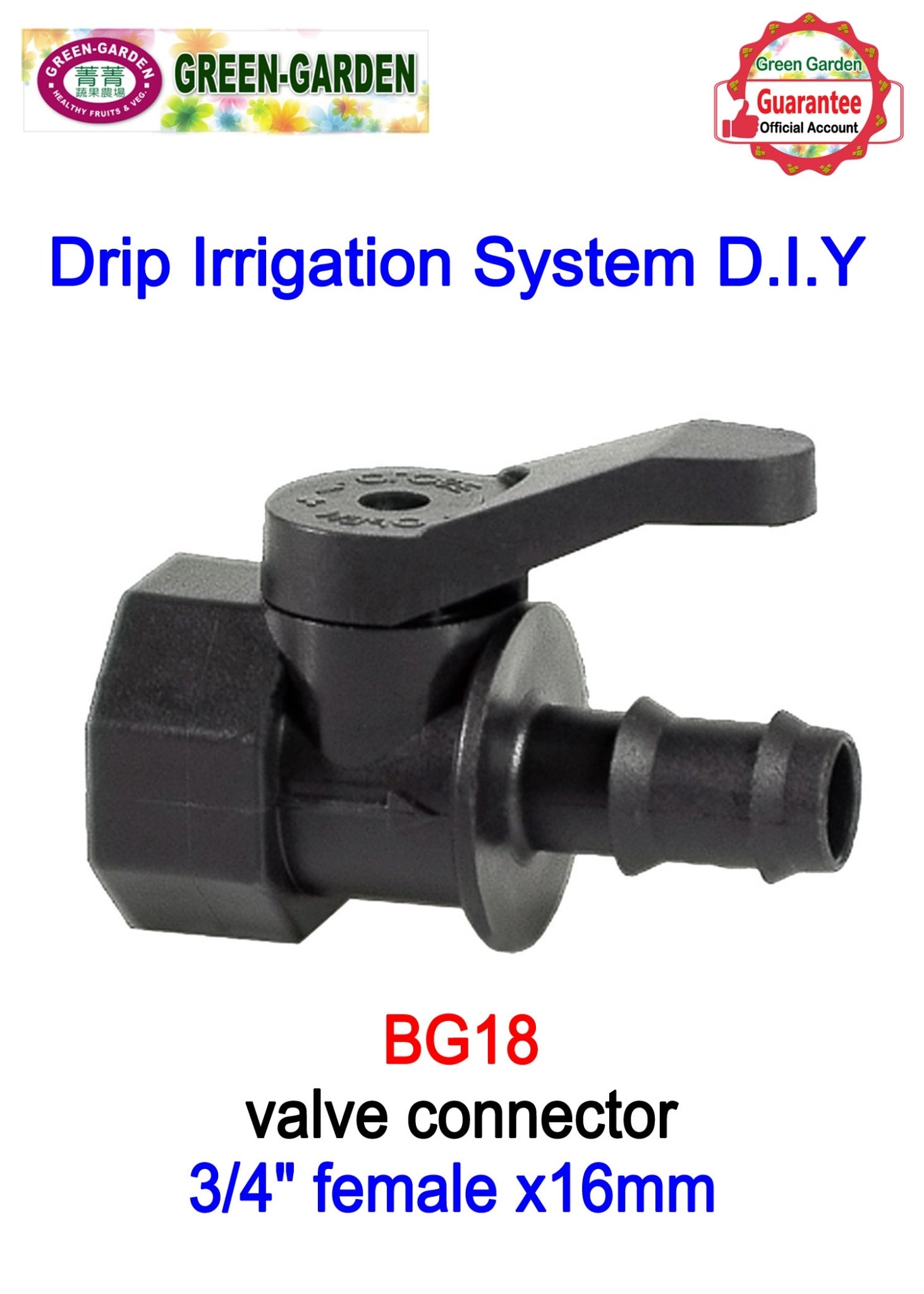 Drip Irrigation System - 3/4" female x 16mm valve connector BG18