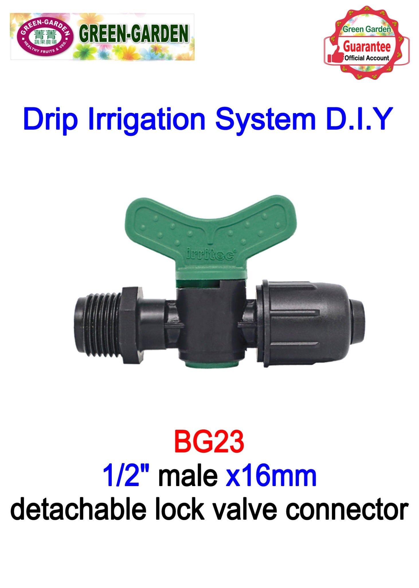 Drip Irrigation System - 1/2"male x16mm detachable lock valve connector BG23