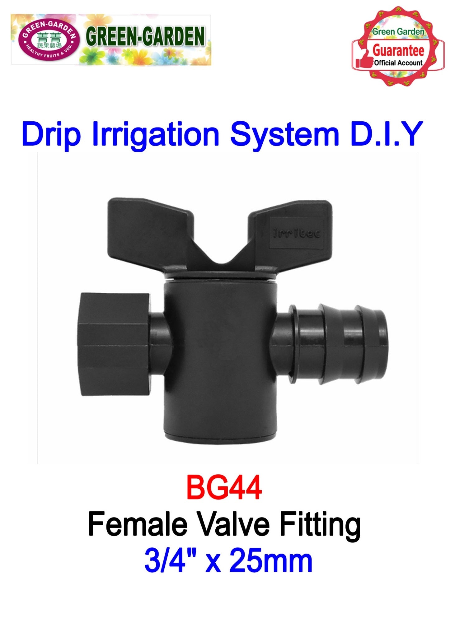 Drip Irrigation System - 3/4" female x25mm valve connector BG44